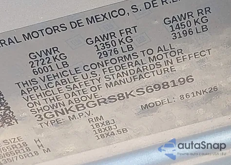 2019 Chevrolet Blazer from USA, damaged, VIN 3GNKBGRS8KS698196